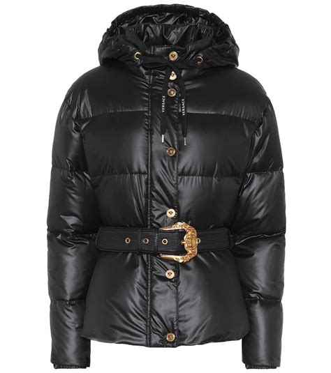 versace grey feather hood jacket|Versace coats for women.